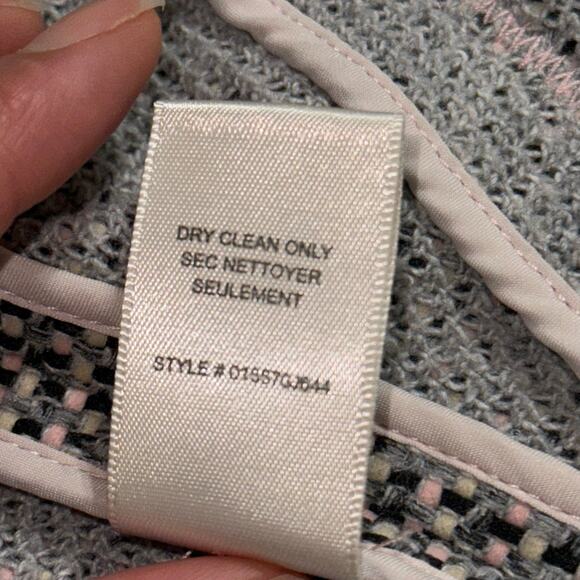 Rebecca Taylor Tweed Jacket Size 4 Zip Front Fringe Trim Pink Workwear Blazer - Picture 11 of 11